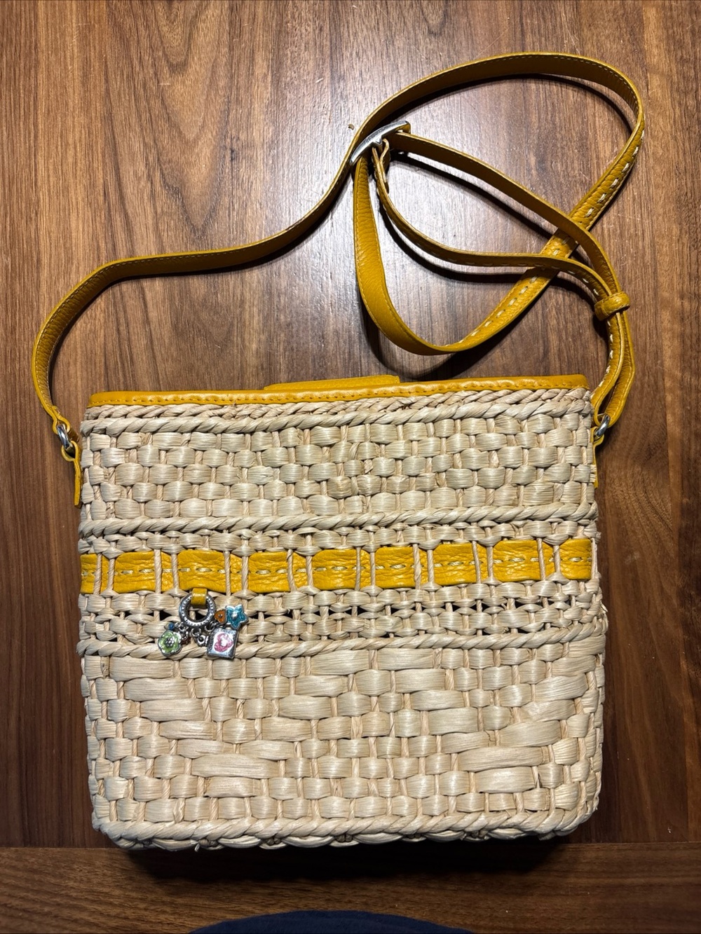 Authentic Vintage Brighton Straw Purse Yellow Leather Trim & Strap